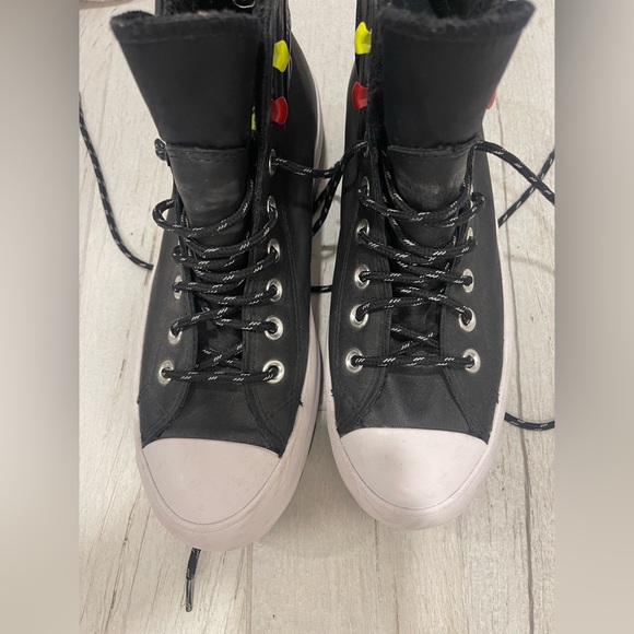Converse Black and White leather High-Tops with Yellow and red Accent!Beautiful - Picture 13 of 14